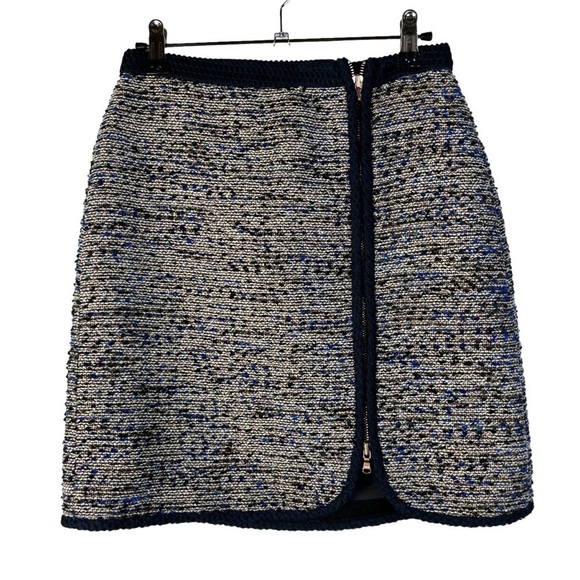 J. Crew Navy Blue Metallic Tweed Front Zip Mini Pencil Skirt 0 - Picture 2 of 4